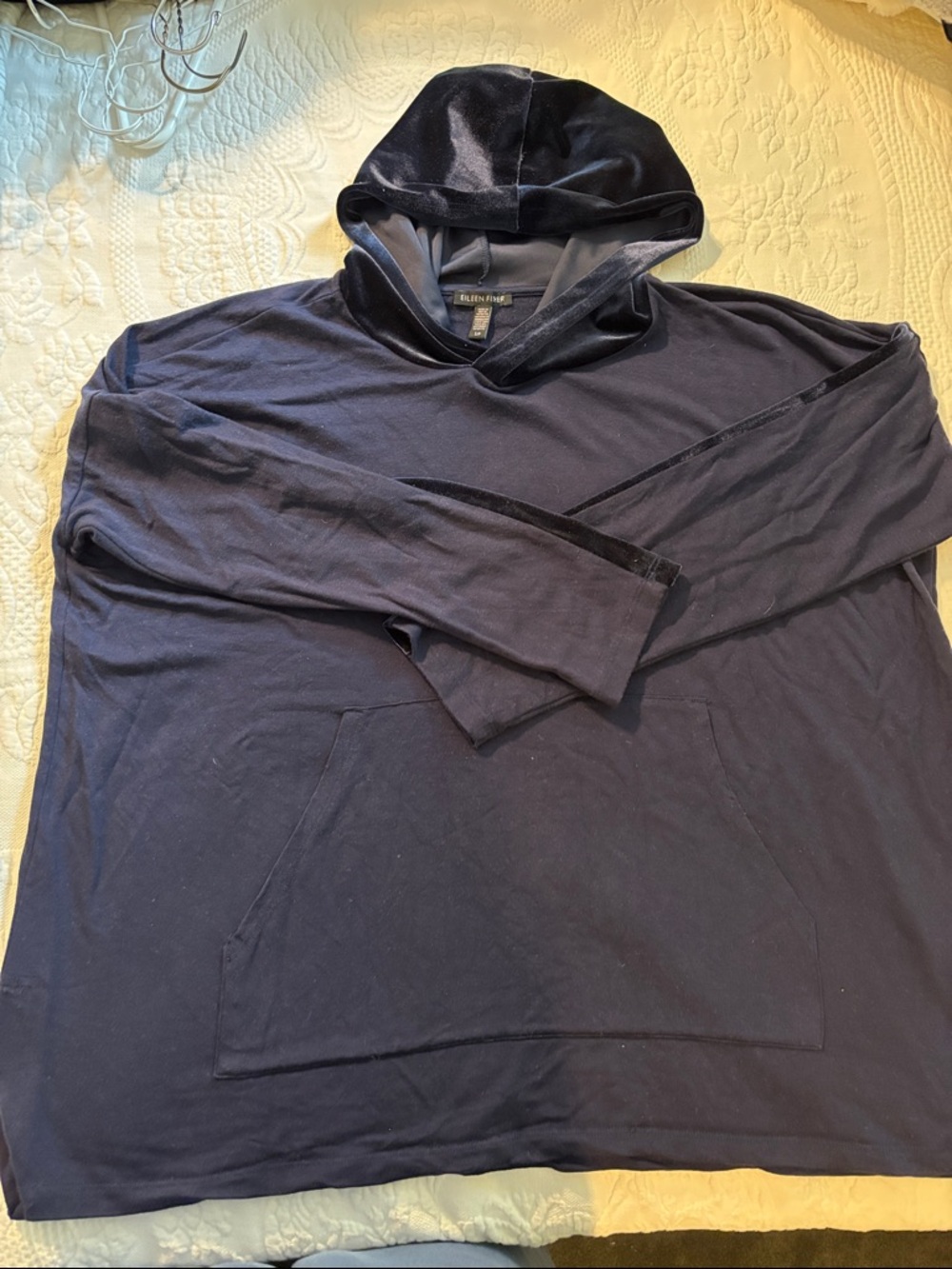 Eileen Fisher Dark Purple Hooded Pullover Sweatshirt